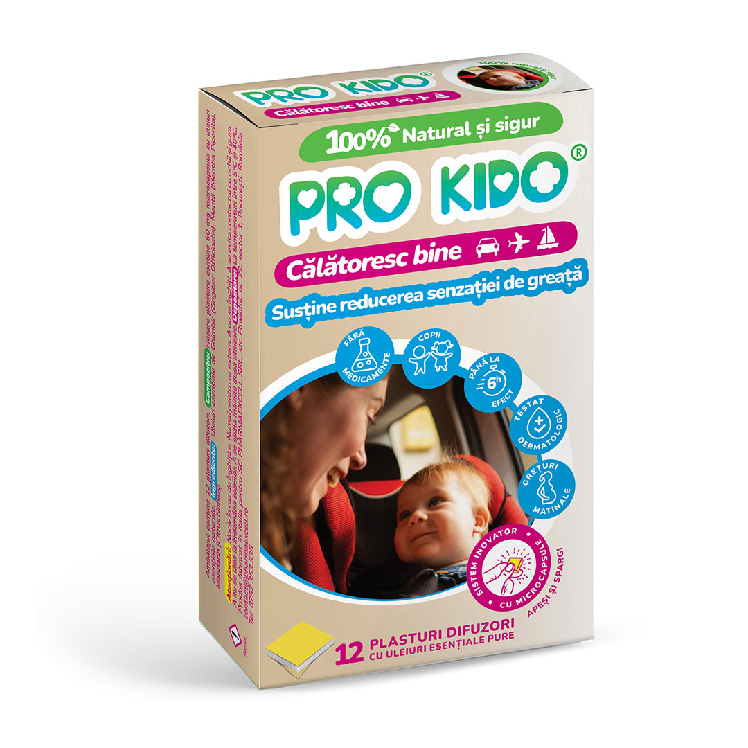 Plasturi naturali pentru rau de miscare pentru copii Pro Kido, 12 plasturi, PharmaExcell
