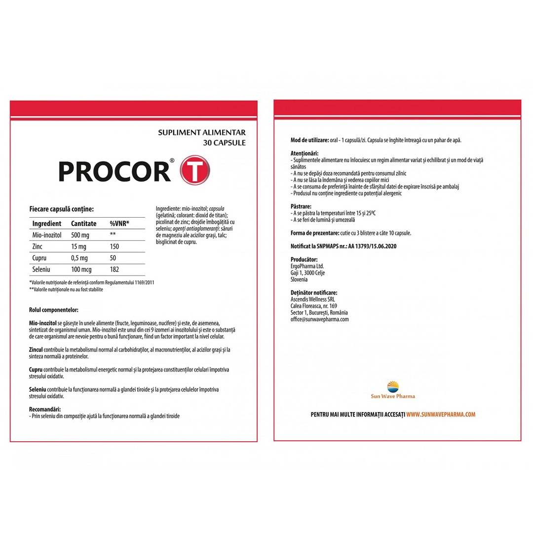 Procor T, 30 capsule, Sun Wave Pharma, [2],farmaciabajan.ro