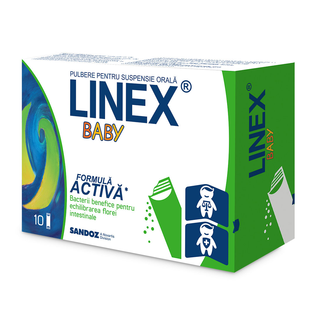 Pulbere pentru suspensie orala cu bacterii lactice Linex Baby, 10 plicuri, Sandoz