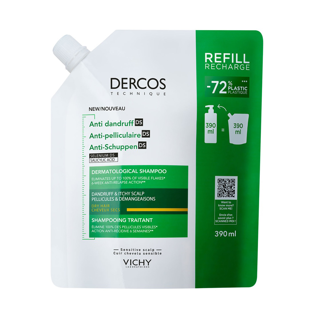 Rezerva eco sampon anti-matreata pentru par uscat Dercos, 390 ml, Vichy