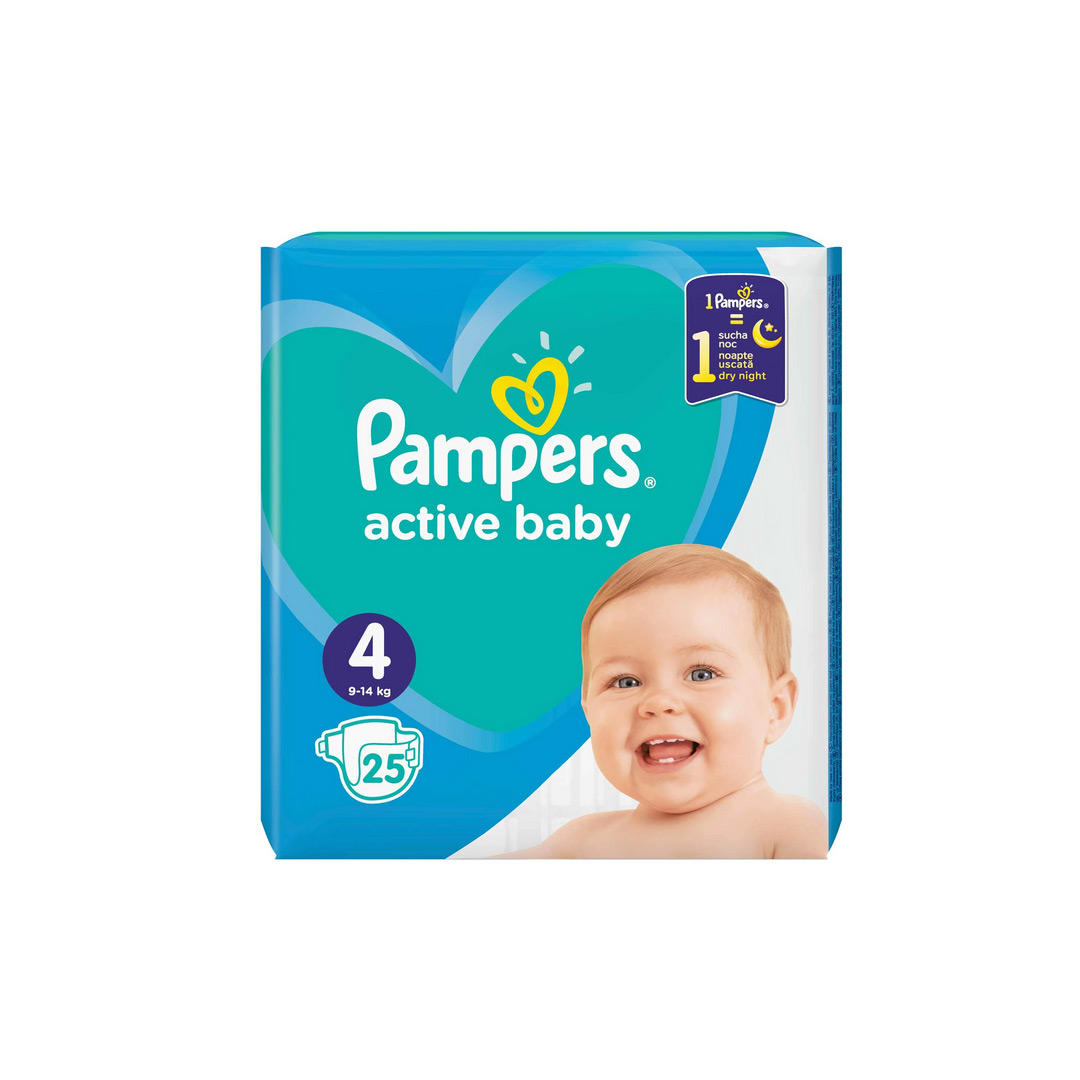 Scutece Pampers Active Baby Compact Pack, Marimea 4, 9 - 14 kg, 25 bucati