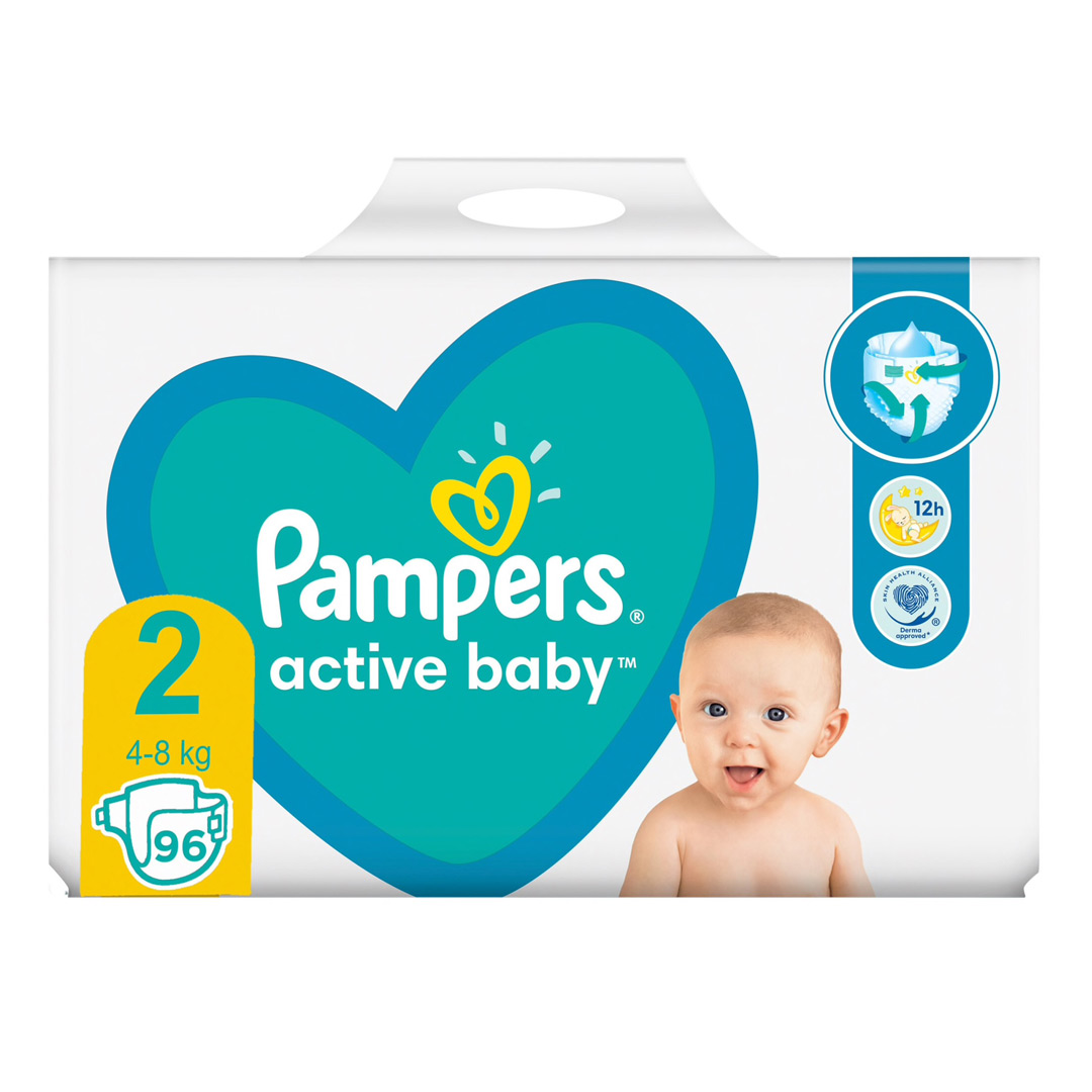 Scutece Pampers Active Baby Giant Pack Marimea 2, Nou Nascut, 4 -8 kg, 96 bucati