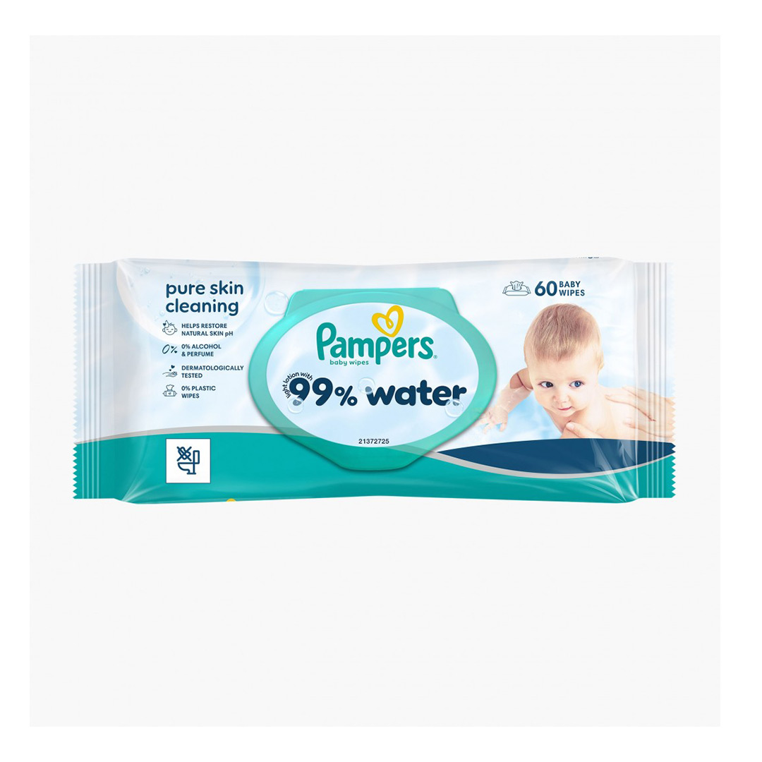 Servetele umede 99% apa cu lotiune usoara, cu capac, 60 bucati, Pampers