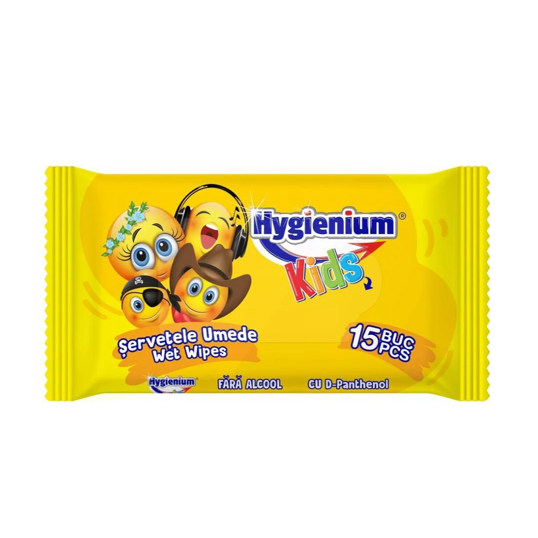 Servetele umede igienizante Hygienium Kids model Emoji Yellow 15 bucati/pachet