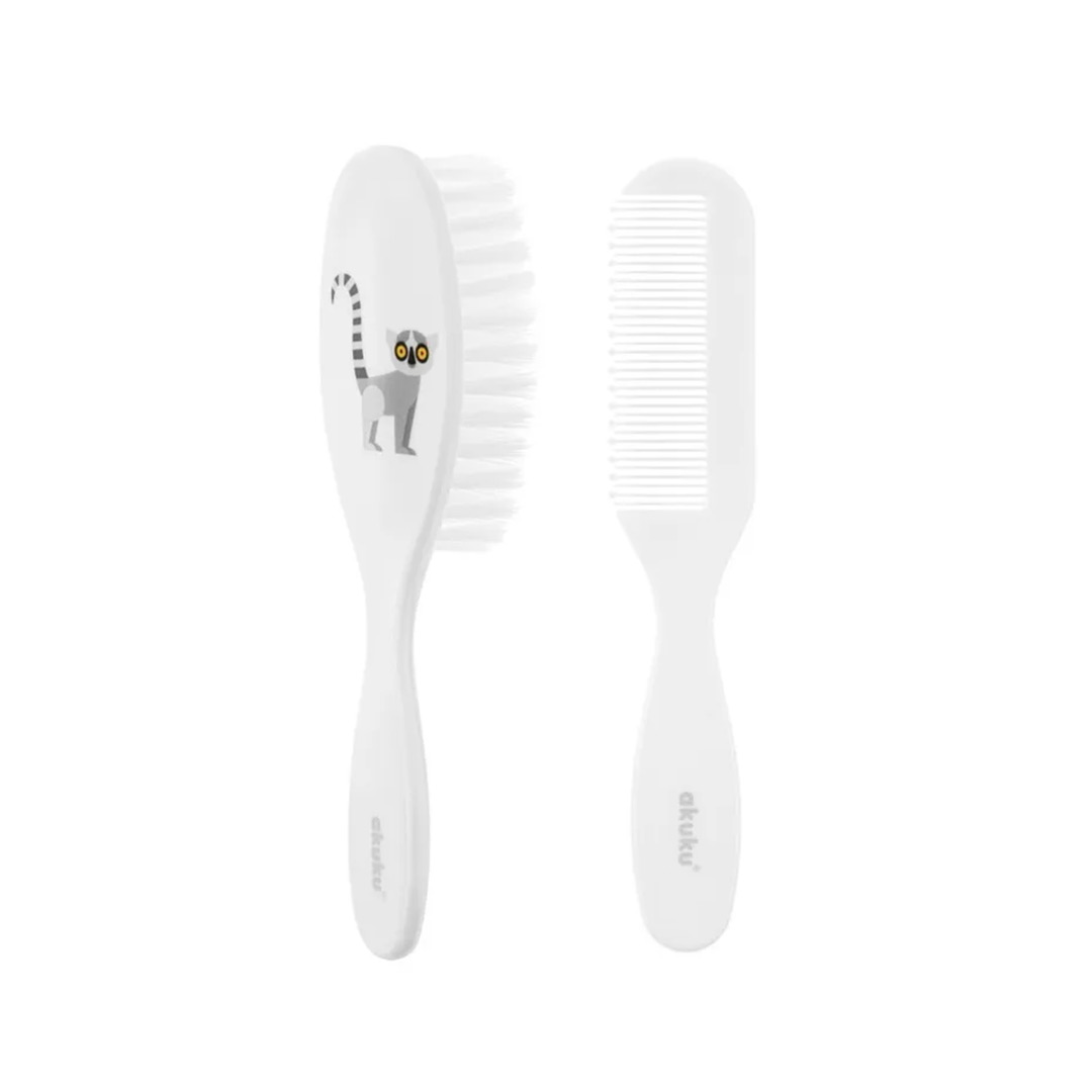 Set pieptan si perie A0082 Lemur &ndash; peri moi, antistatici, pentru bebelusi, Akuku