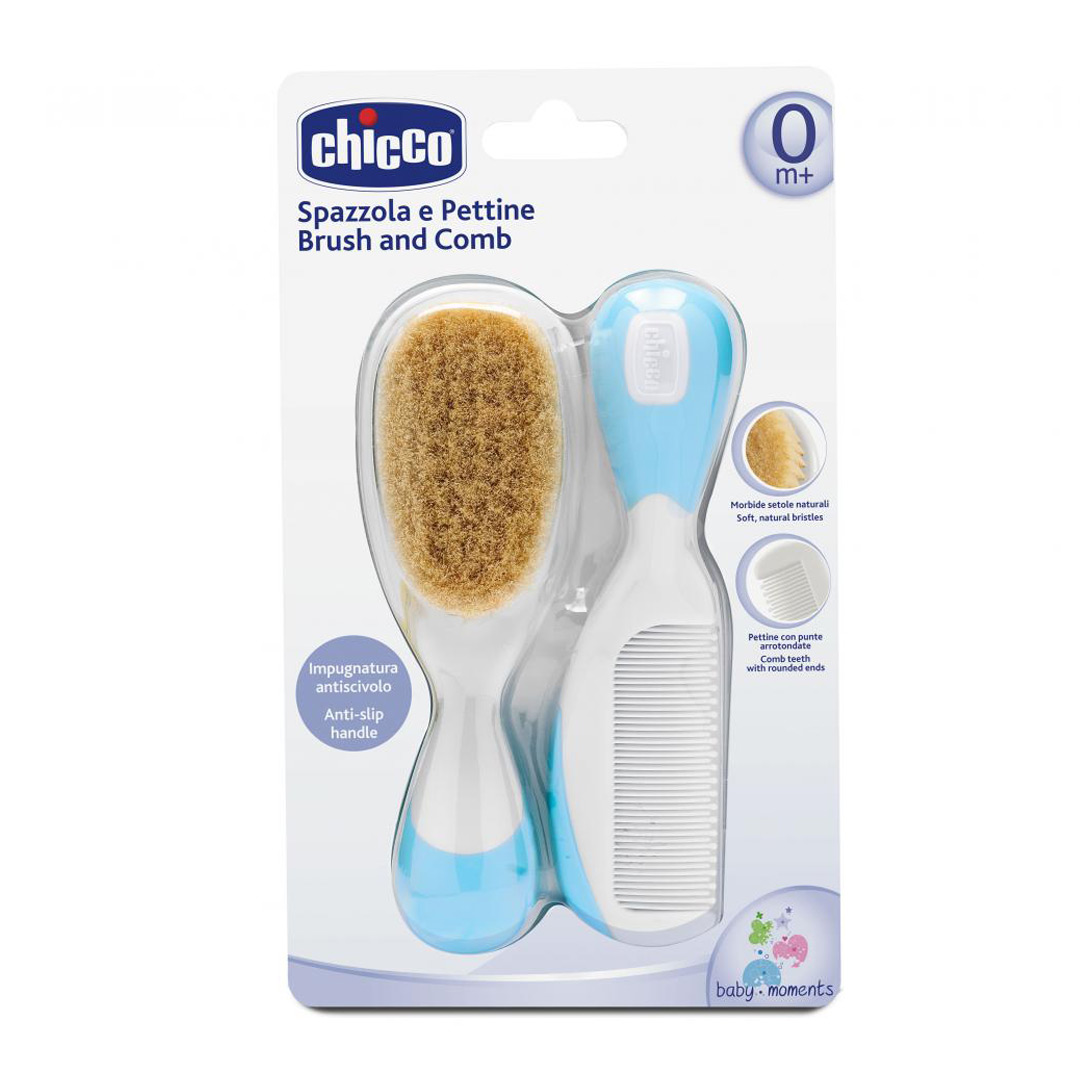 Set pieptan si perie, par natural, bleu, Chicco