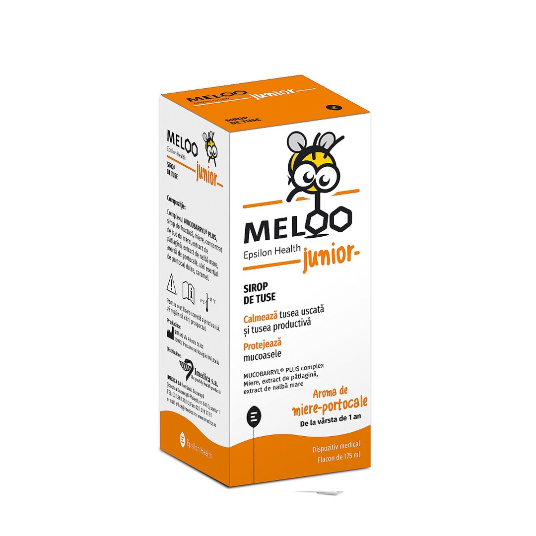 Sirop de tuse cu aroma de miere si portocale Meloo Junior, 175 ml, Epsilon Health