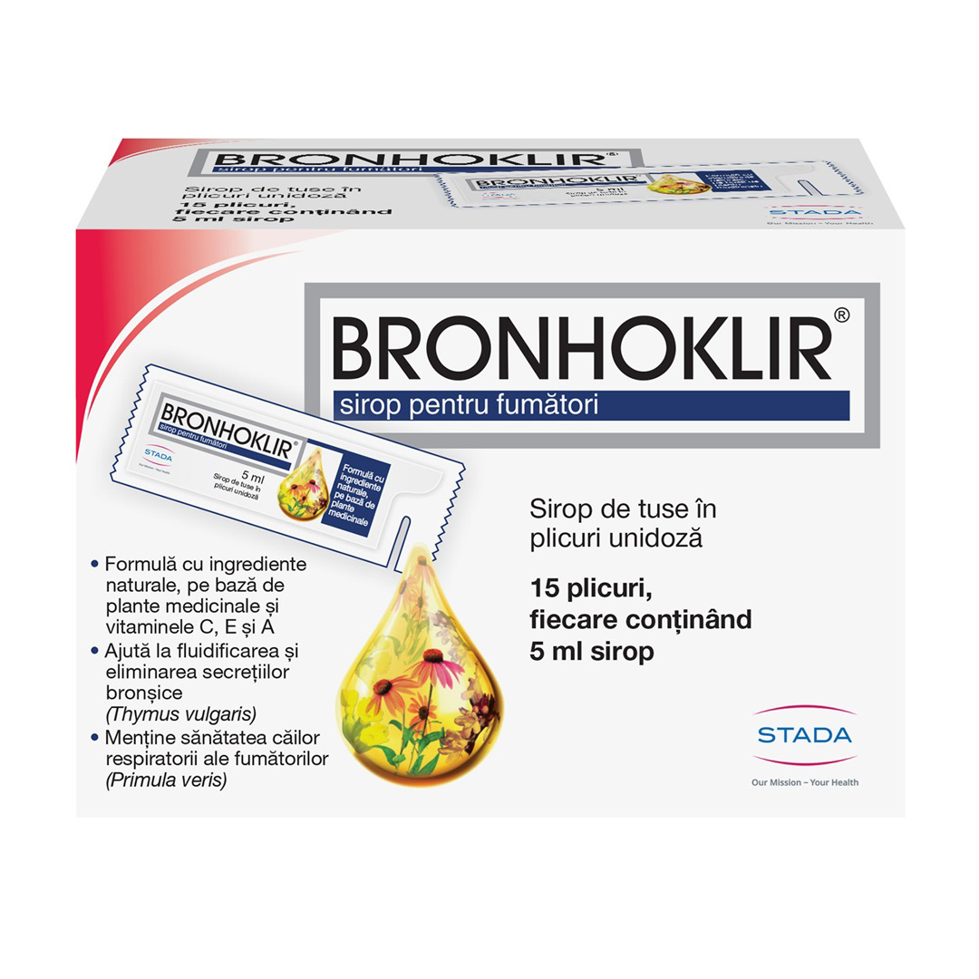 Sirop pentru fumatori Bronhoklir, 15 plicuri, Stada