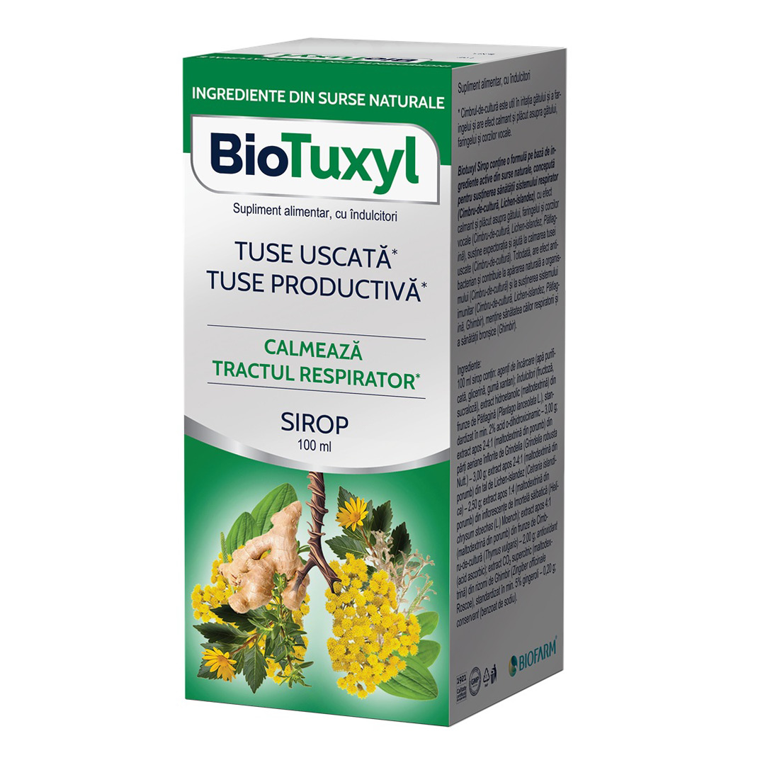 Sirop pentru tuse uscata si productiva Biotuxyl, 100 ml, Biofarm