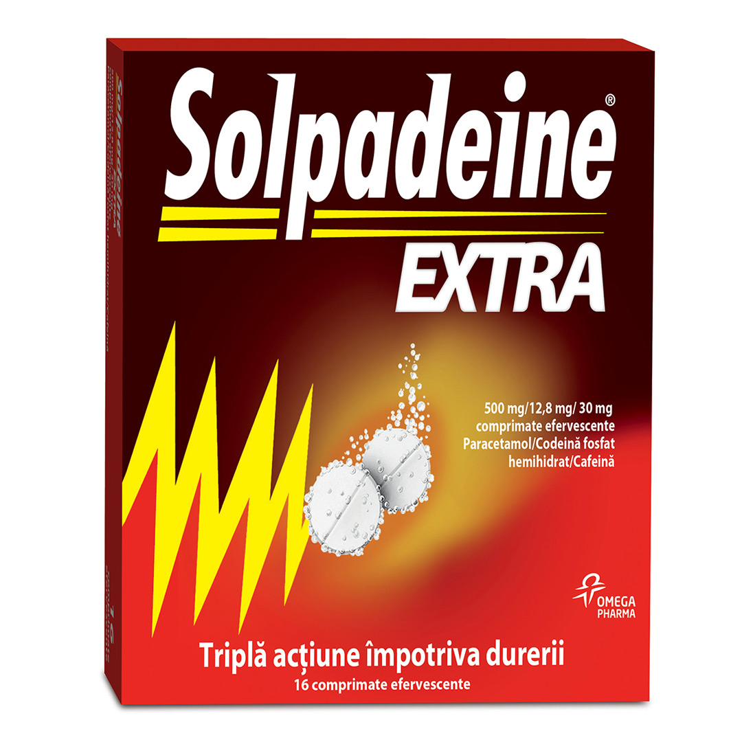 Solpadeine Extra, 500 mg/12,8 mg/30 mg, 16 comprimate efervescente, Omega Pharma