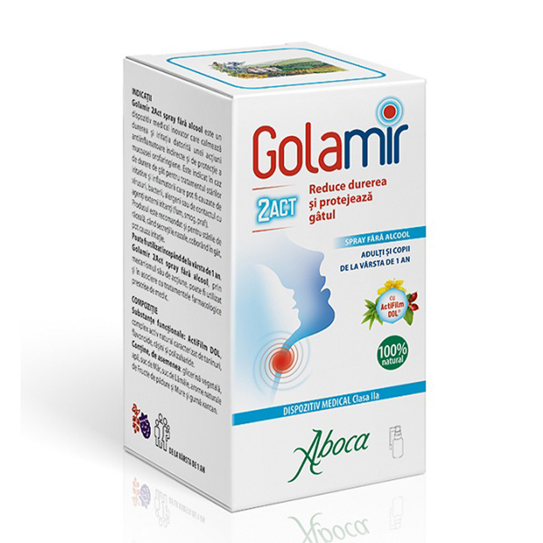 Spray pentru copii si adulti fara alcool Golamir 2Act, 30 ml, Aboca