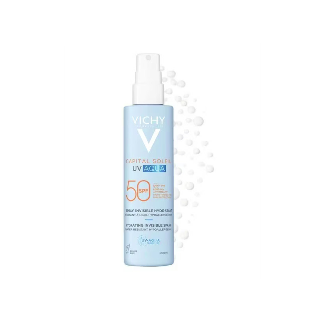 Spray protectie solara Capital Soleil UV-Aqua SPF 50, invizibil, rezistent la apa, 200 ml, Vichy