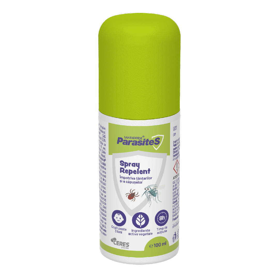 Spray repelent impotriva tantarilor si a capuselor Parasites Santaderm, 100ml, Viva Pharma