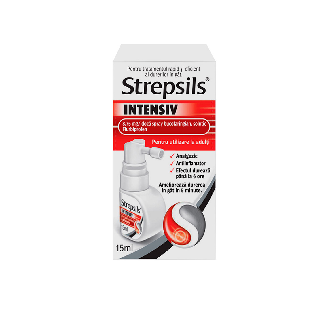 Strepsils Intensiv cirese si menta, spray bucofaringian, solutie, 8,75 mg/doza, 15 ml, Reckitt Benckiser Healthcare