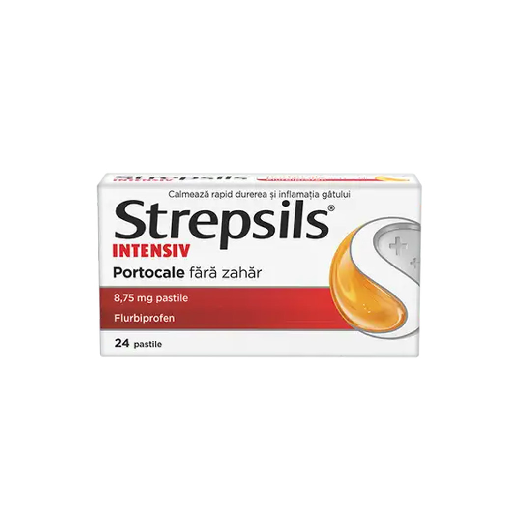 Strepsils Intensiv fara zahar cu aroma de portocale, 8,75 mg, 24 pastile, Reckitt Benckiser