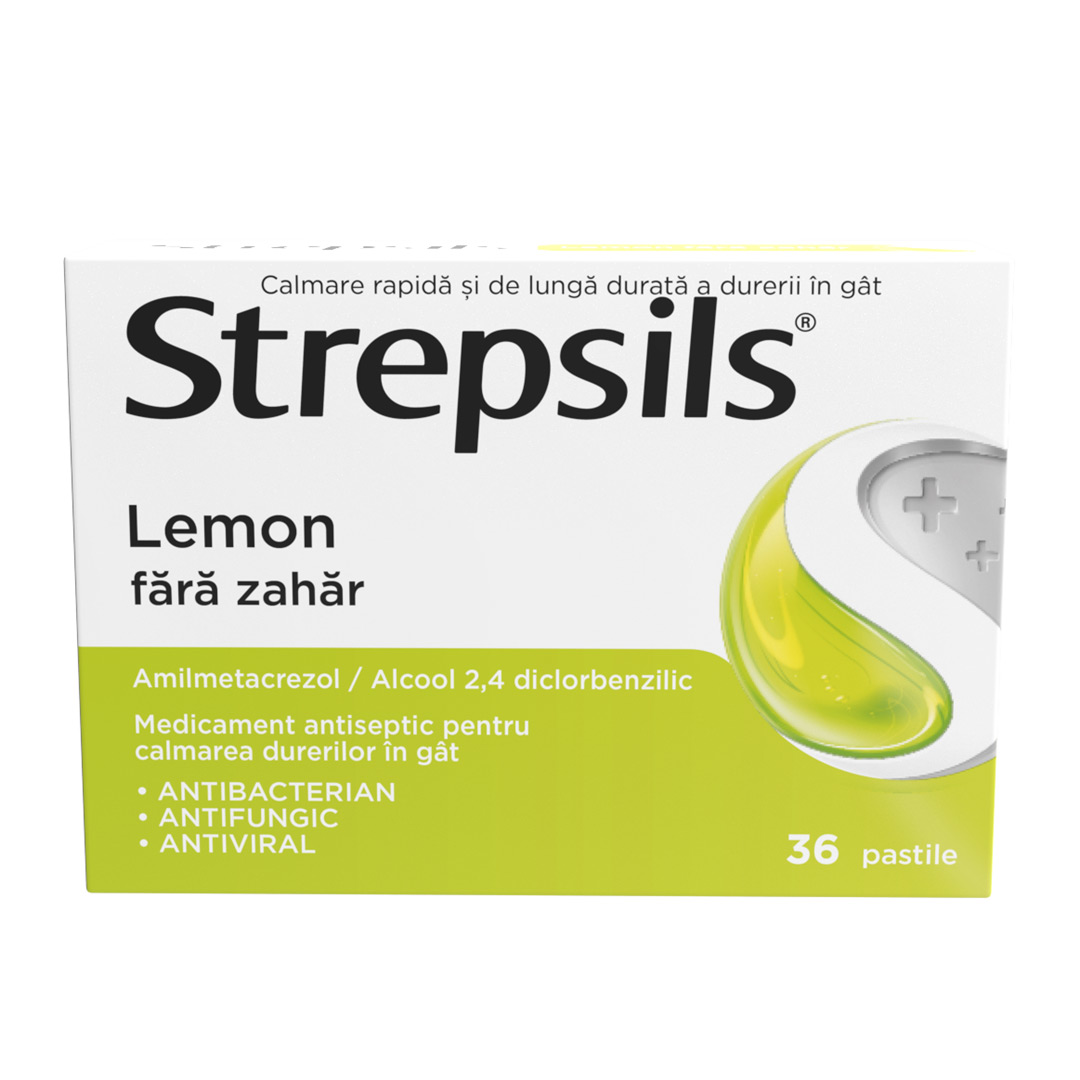 Strepsils Lemon fara zahar, 36 pastile, Reckitt Benckiser