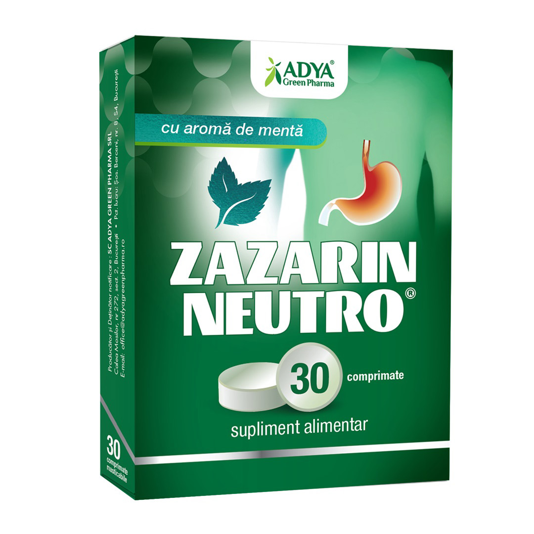 Supliment alimentar pentru arsuri gastrice Zazarin Neutro, 30 comprimate, Adya Green Pharma