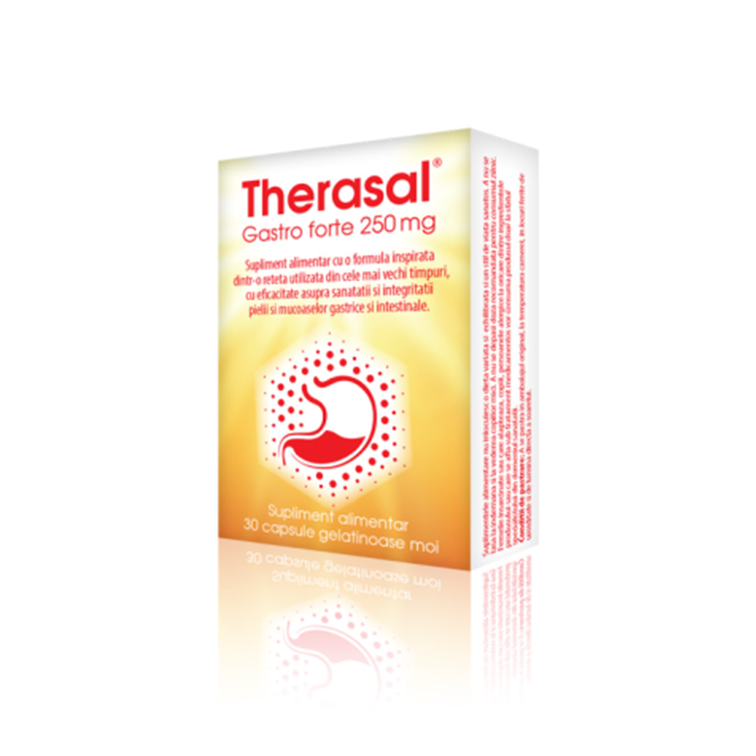 Supliment pentru sanatatea pielii si mucoaselor gastrice Therasal Gastro Forte 250 mg, 30 capsule, Vedra