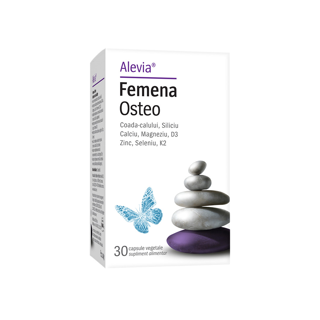 Supliment pentru sanatatea sistemului osos in perioada menopauzei Femena Osteo, 30 capsule vegetale, Alevia