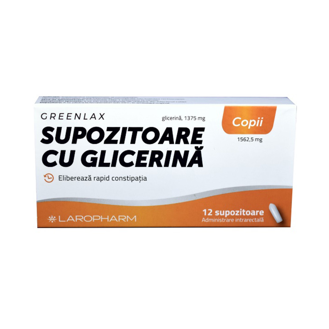 Supozitoare cu glicerina pentru copii Greenlax, 12 bucati, Laropharm