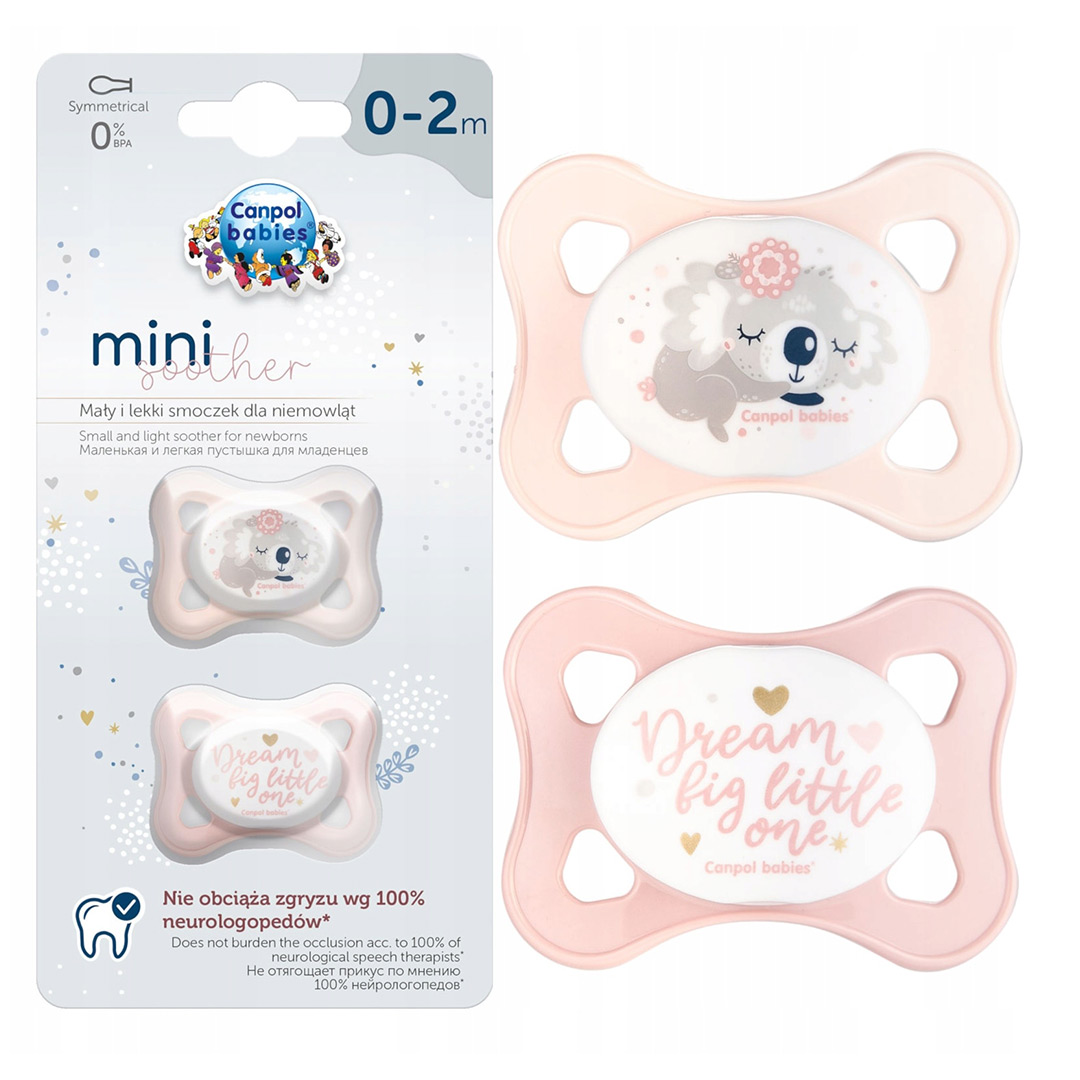 Suzeta Symetric Silicon Nipple Mini, Silicon 100% Hipoalergenic, Scut Ventilat, Scut Ultralight Fara Manere, 2 Bucati, Canpol Babies