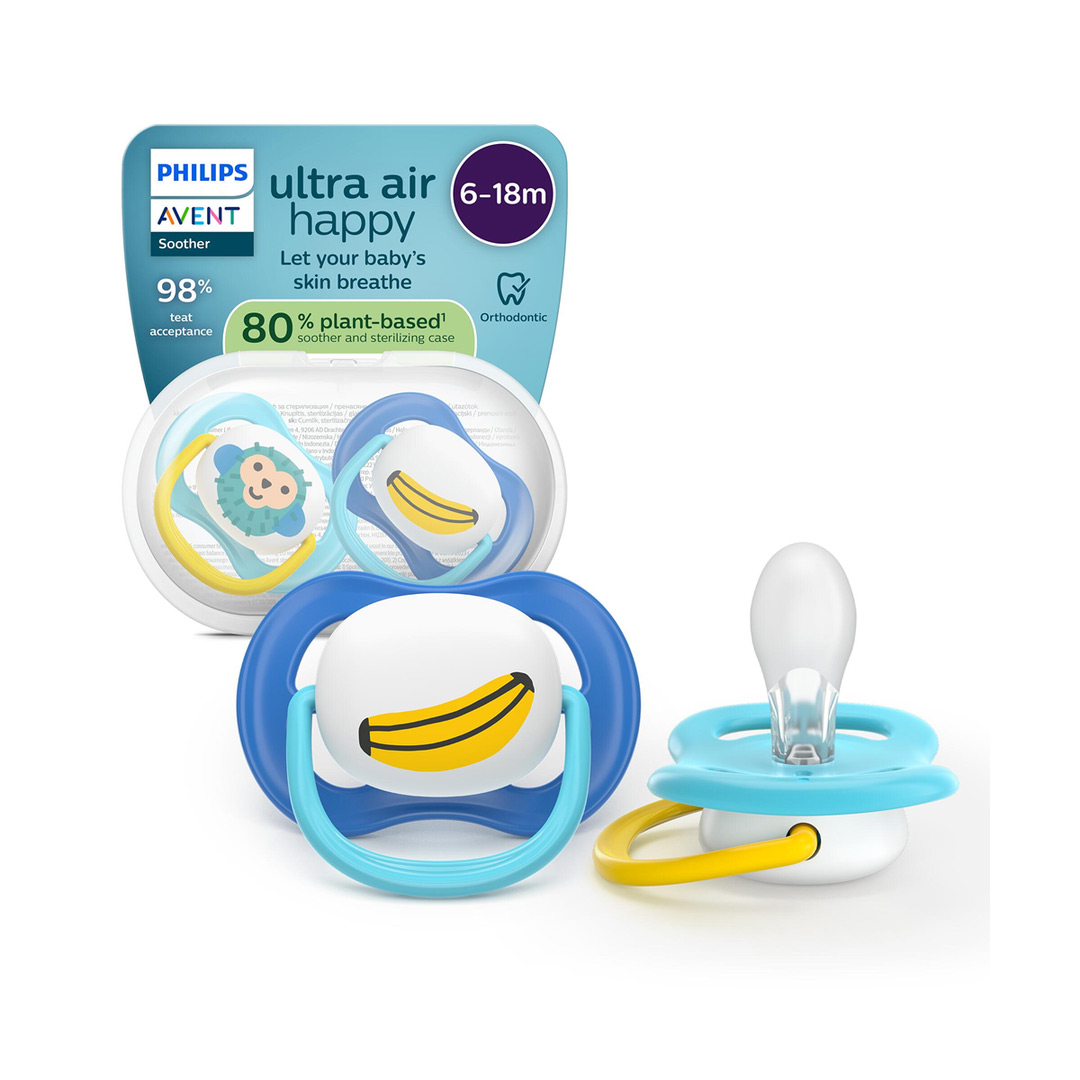 Suzeta Ultra Air Pacifier Philips Avent, Maimutica, 6-18 luni, SCF080/26, 2 bucati, Philips