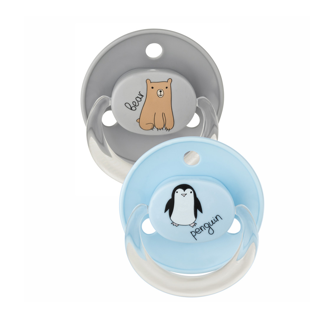 Suzete rotunde cu inel decorate multicolore, 0-24 luni, 2 bucati, Diverse Culori, Baby Nova