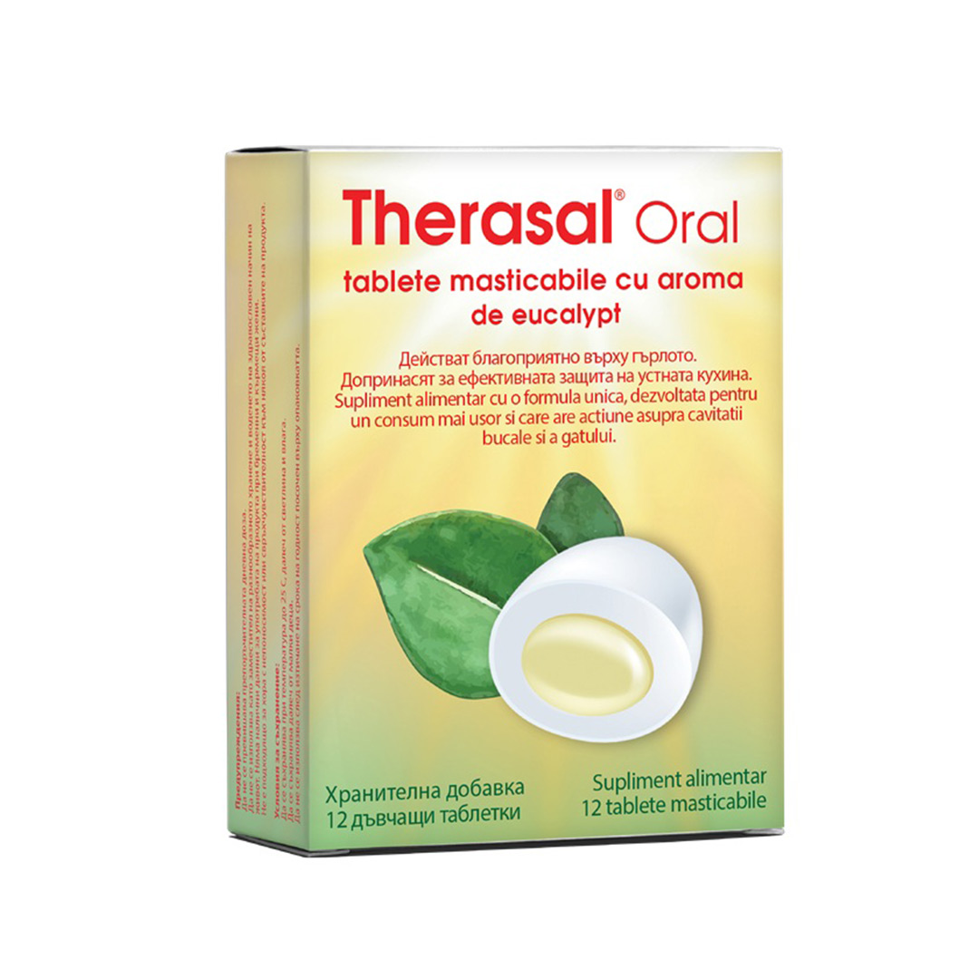 Tablete masticabile cu aroma de eucalipt Therasal Oral, 12 bucati, Vedra
