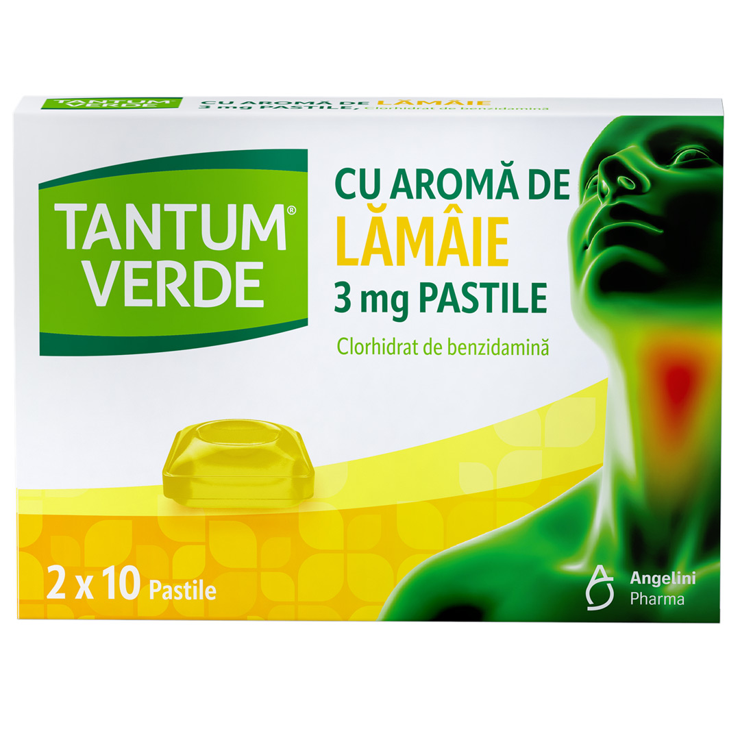 Tantum Verde cu aroma de lamaie, 3 mg, 20 pastile, Angelini