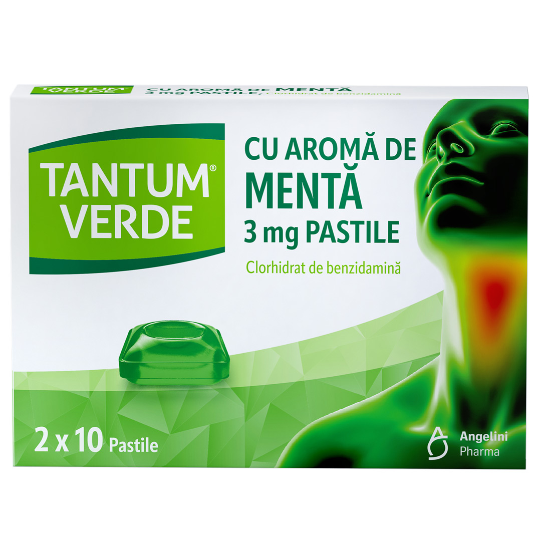 Tantum Verde cu aroma de menta, 3 mg, 20 pastile, Angelini