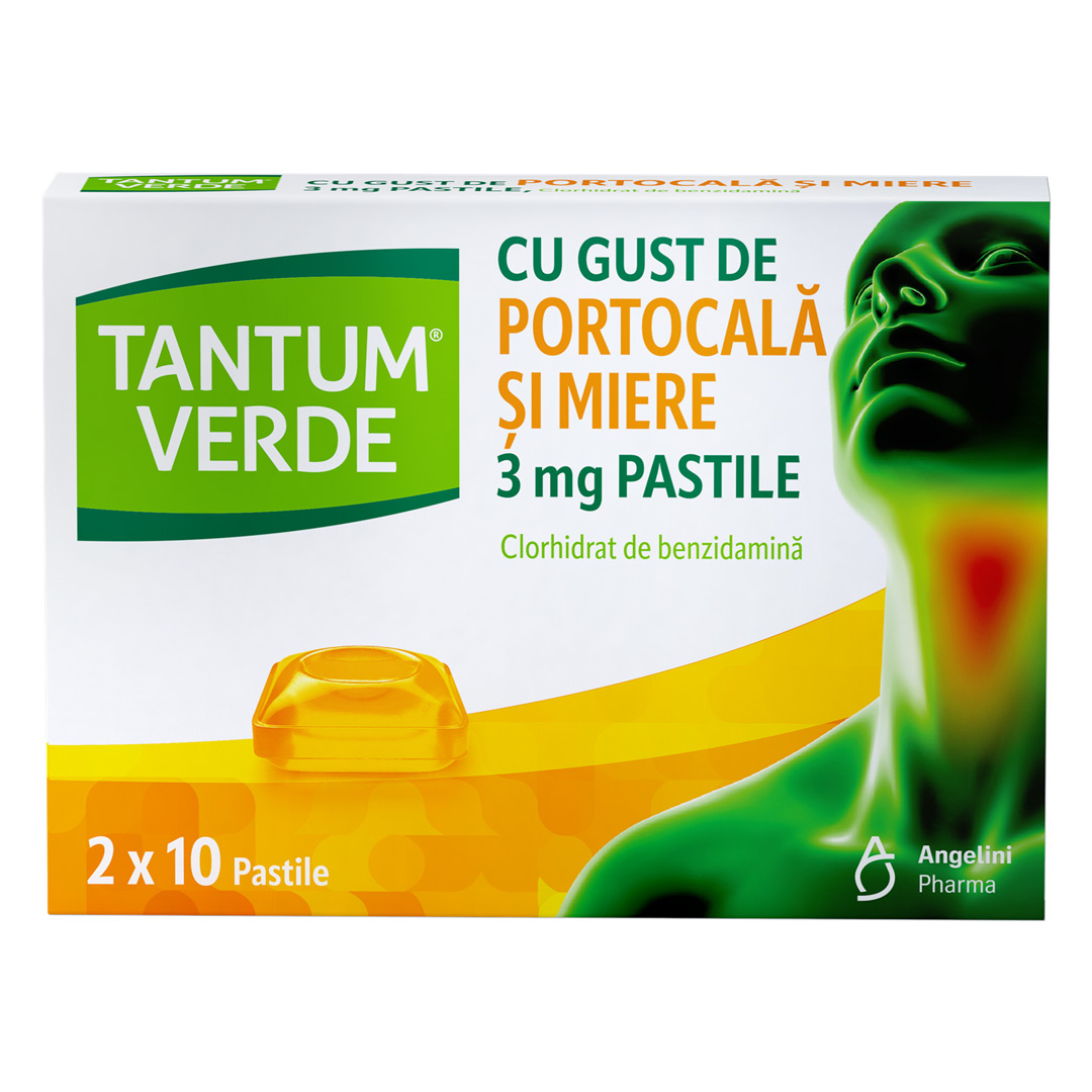 Tantum Verde cu gust de portocala si miere, 3 mg, 20 pastile, Angelini