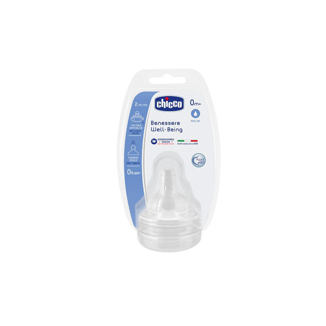 Tetina Silicon Physiologic cu flux normal, 0 luni +, 2 bucati, Chicco