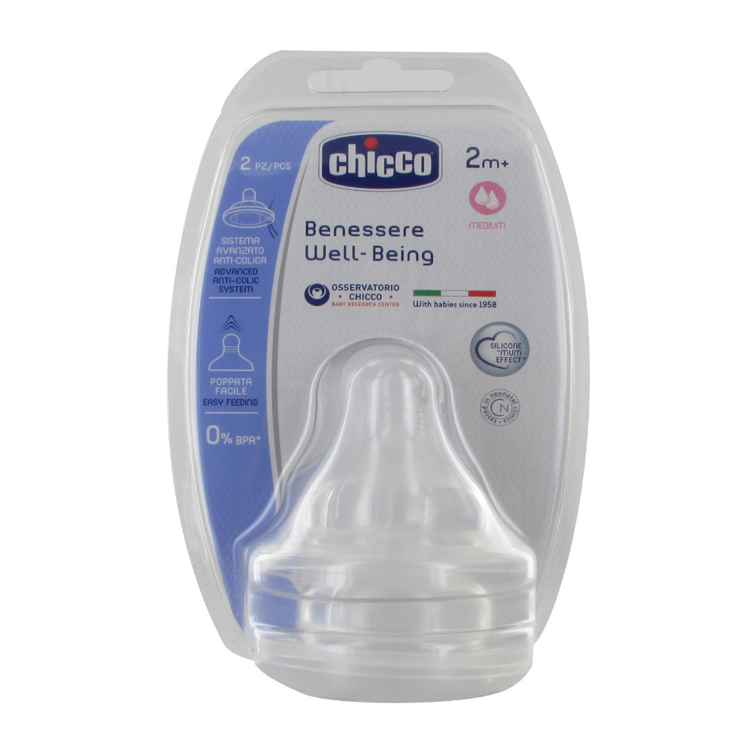 Tetina silicon PHYSIOLOGIC, flux mediu, sistem avansat anticolici, 2 luni+, 2 bucati, Chicco