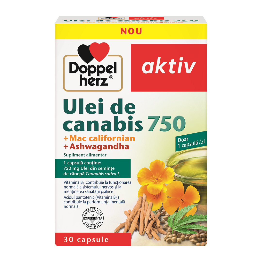 Ulei de Canabis 750 + Mac californian + Ashwagandha, 30 capsule, Doppelherz