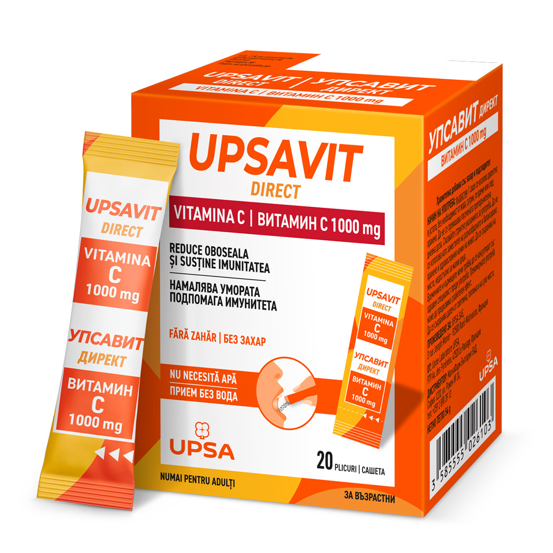Upsavit Direct Vitamina C, 1000mg 20, plicuri orodispersabile, Upsa