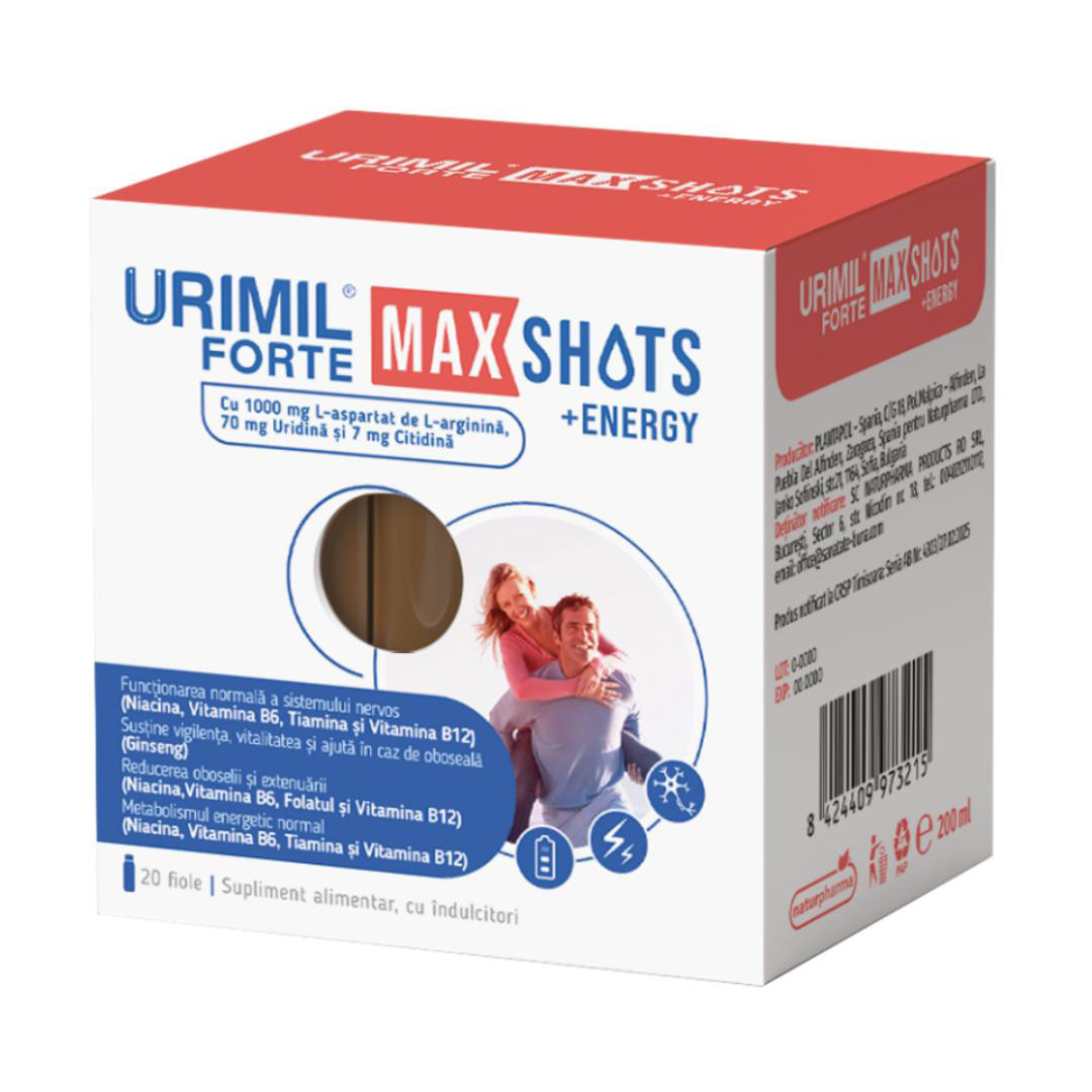 Urimil Forte Max Shots +Energy, 20 fiole, Naturpharma