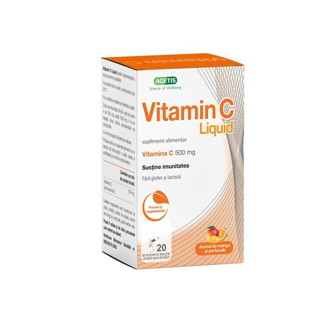 Vitamina C liquid 500 mg, solutie, 20 plicuri, Agetis