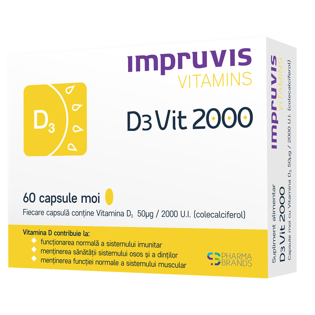 Vitamina D3 2000 U.I. Impruvis D3Vit, 60 capsule moi, Pharma Brands