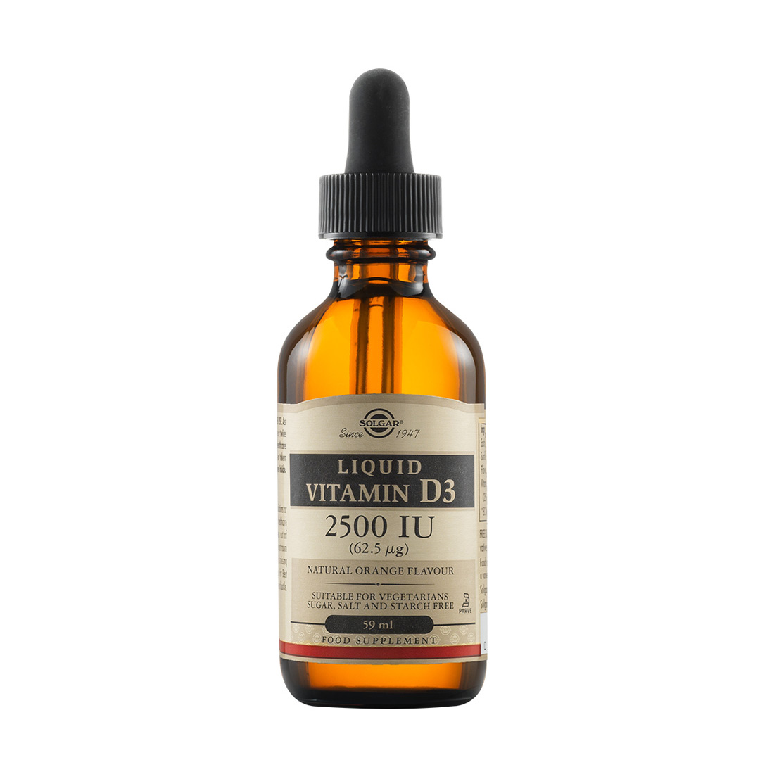 Vitamina D3 lichida 2500 UI 62,5 mcg cu aroma de portocala, 59 ml, Solgar