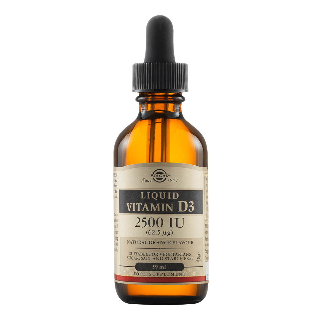 Vitamina D3 lichida 2500 UI 62,5 mcg cu aroma de portocala, 59 ml, Solgar