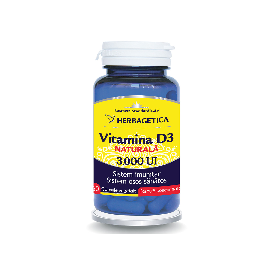 Vitamina D3 naturala 3000 UI, 60 capsule, Herbagetica