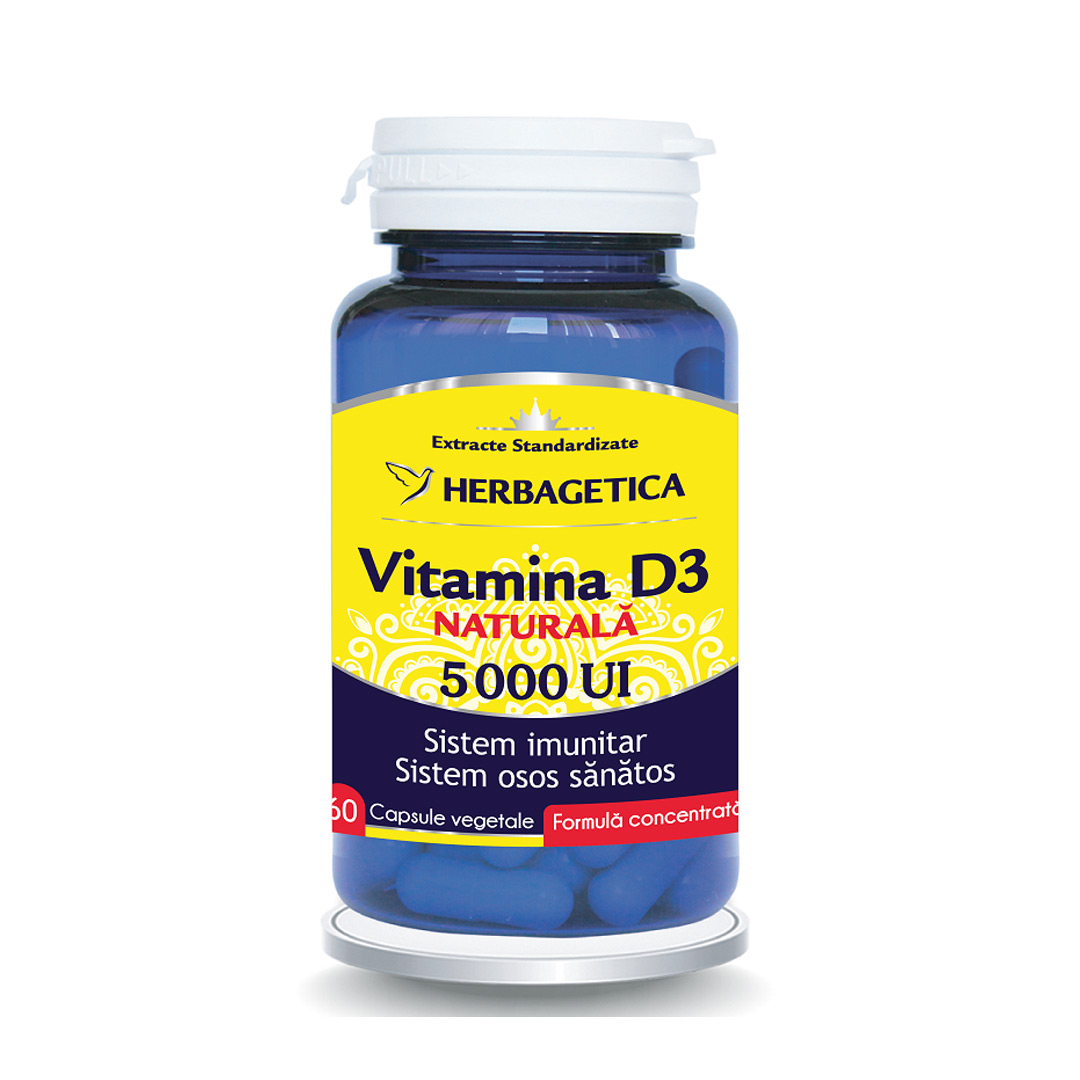 Vitamina D3 naturala 5000 UI, 60 capsule, Herbagetica