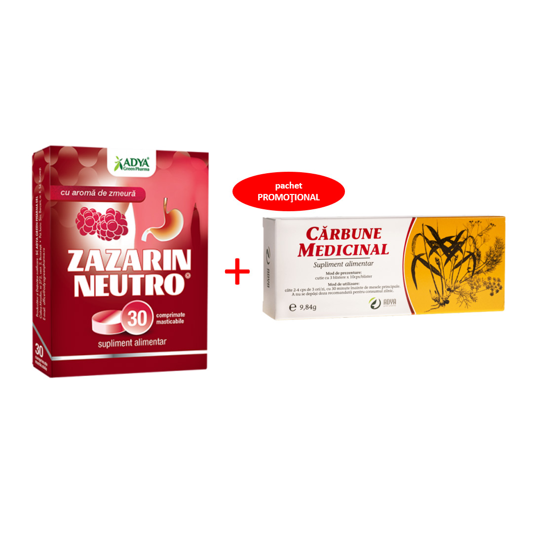 Zazarin neutro menta + Carbune medicinal, 30 capsule, Adya