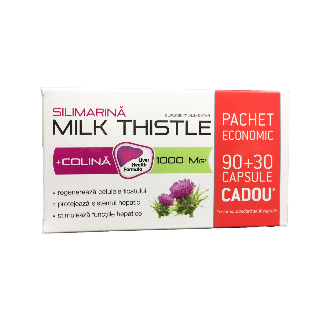 Silimarina milk thistle + Colina 90 capsule + 30 capsule Cadou, Zdrovit