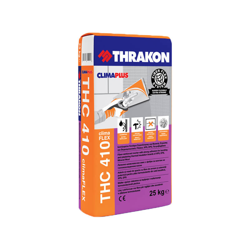 Adezivi pentru polistiren si vata - Adeziv si masa de spaclu flexibil pentru placi termoizolante, Thrakon THC 410 Diamond, gri, 25kg, bilden.ro