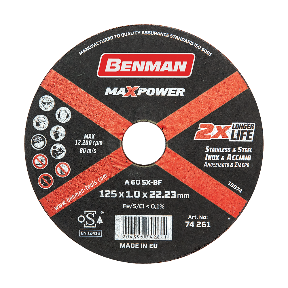 Discuri de taiere si slefuire, discuri diamantate - Disc taiere pentru inox, Benman Maxpower, 125 x 1mm, 74261, bilden.ro