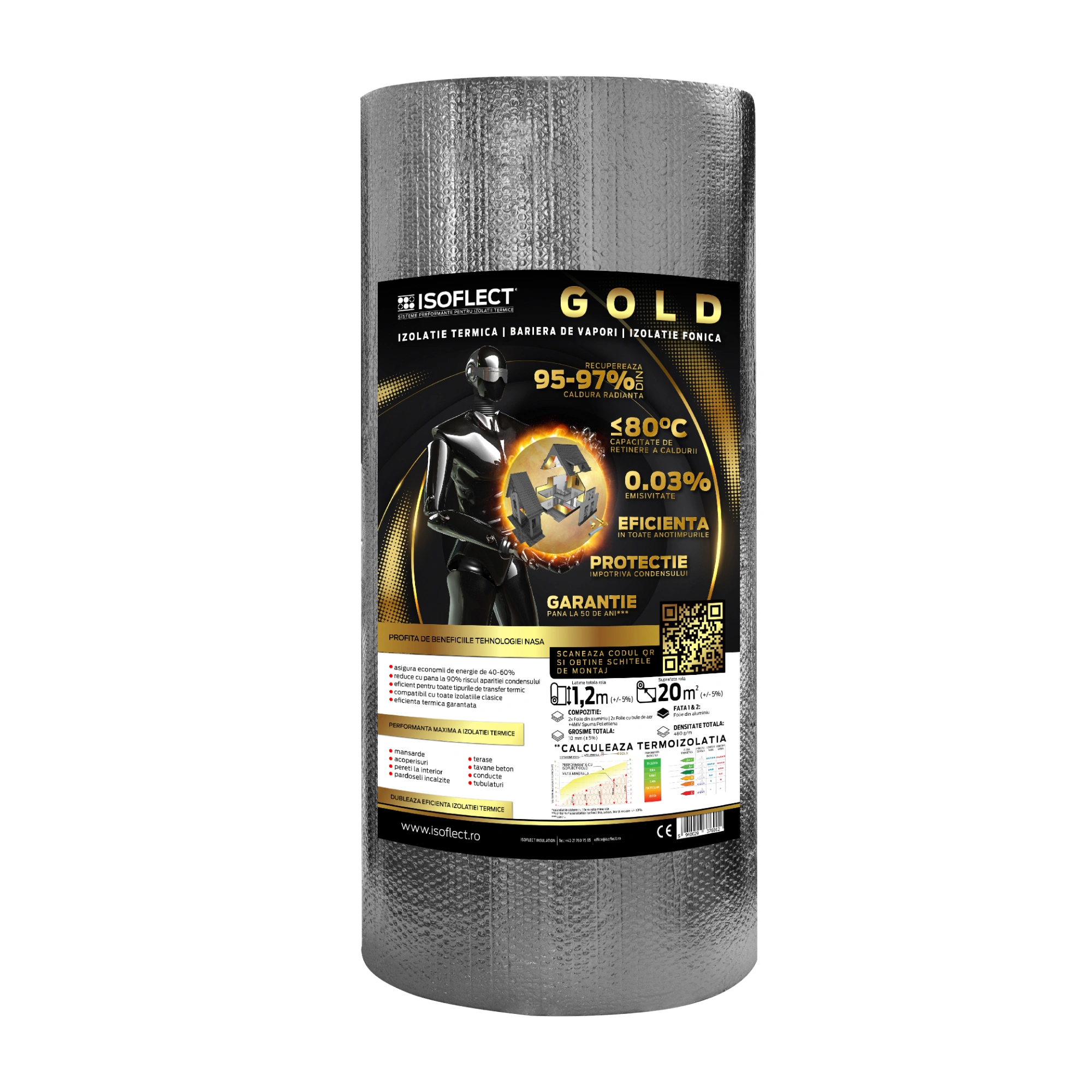 Folie bariera de vapori - Folie termoizolanta, Isoflect Gold, 5 straturi, 1.2 x 17m, bilden.ro