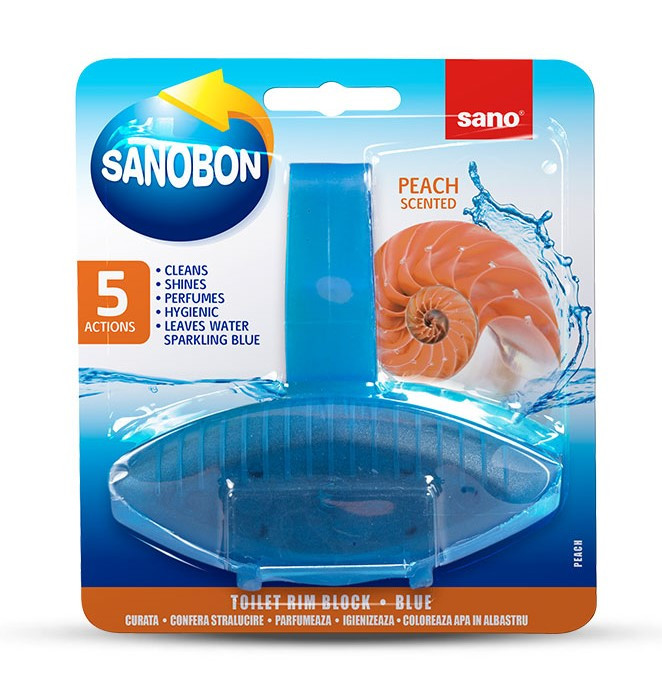 Solutii pentru curatenie si igiena - Odorizant bazin Wc, Sano Bon Blue peach, 5 in1, 55g, bilden.ro