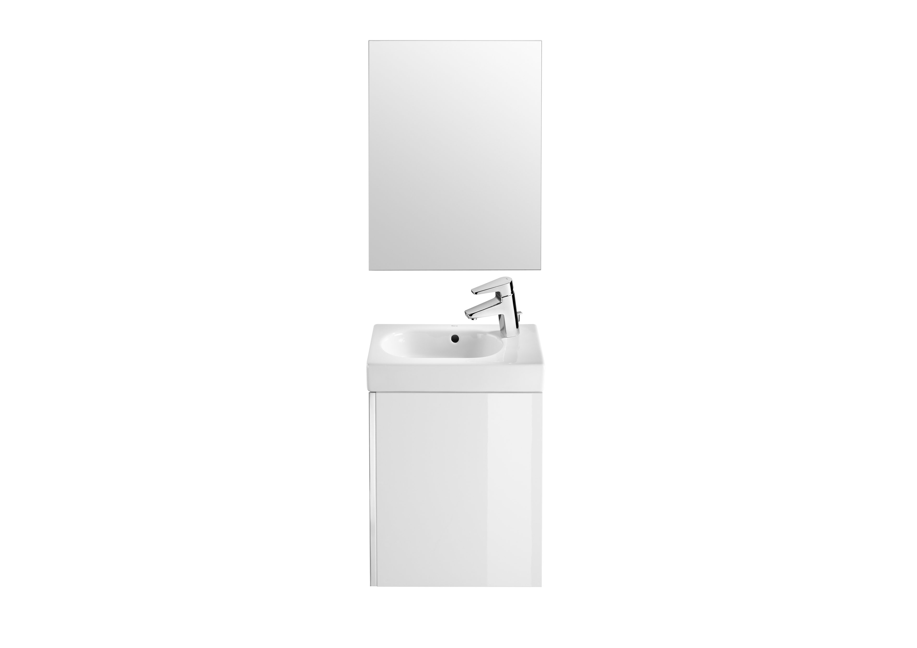 Mobiliere baie cu lavoar - Set unitate de baza, lavoar si oglinda, Roca, 450x250x575mm, alb lucios