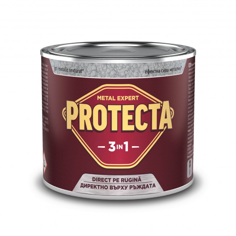 Vopsea metal, lemn, grunduri si diluanti - Vopsea alchidica pentru metal 3 in 1, Policolor Protecta, argintiu inchis, 0.5l, bilden.ro